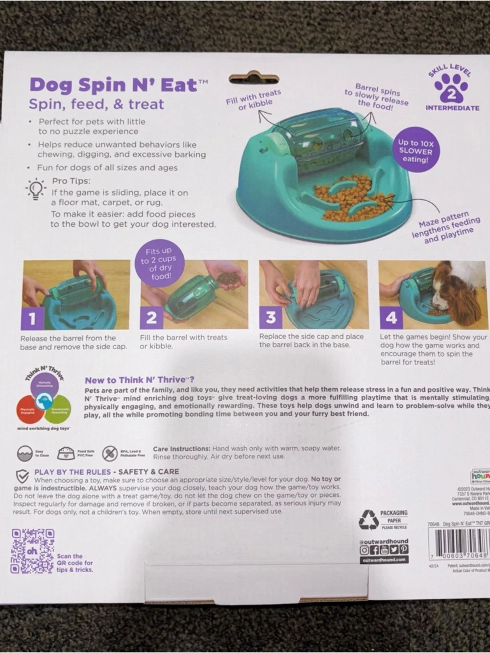 Outward Hound Spin N' Eat Interactive Puzzle Feeder - Teal and Purple